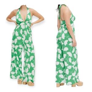 Diane Von Furstenberg Target Jumpsuit XL Green Ginkgo Floral Bold Summer Resort